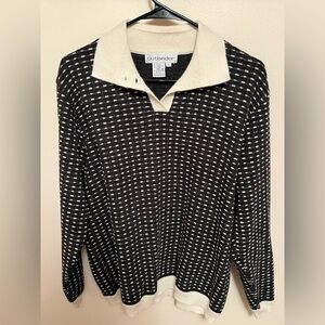 Vintage Outlander Dark Grey and Cream Button Collar Wool Women's Sweater